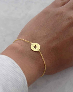 Gold Compass Bracelet Stainless Steel Dainty Disc