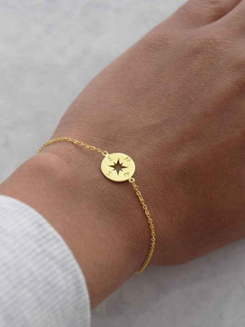 Gold Compass Bracelet Stainless Steel Dainty Disc