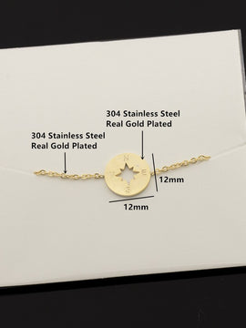 Gold Compass Bracelet Stainless Steel Dainty Disc