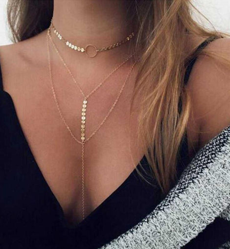 Three Layer Lariat Choker Necklace